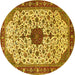 Round Machine Washable Medallion Yellow Traditional Rug, wshtr548yw