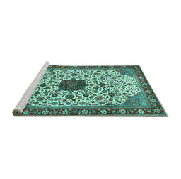 Sideview of Machine Washable Medallion Turquoise Traditional Area Rugs, wshtr548turq