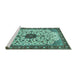 Sideview of Machine Washable Medallion Turquoise Traditional Area Rugs, wshtr548turq