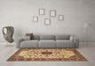 Machine Washable Medallion Brown Traditional Rug in a Living Room,, wshtr548brn