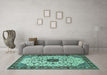 Machine Washable Medallion Turquoise Traditional Area Rugs in a Living Room,, wshtr548turq