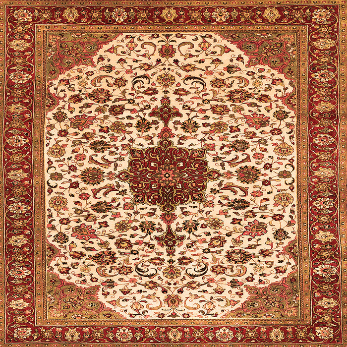 Round Machine Washable Medallion Orange Traditional Area Rugs, wshtr548org