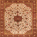 Round Machine Washable Medallion Orange Traditional Area Rugs, wshtr548org