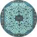 Round Machine Washable Medallion Light Blue Traditional Rug, wshtr548lblu