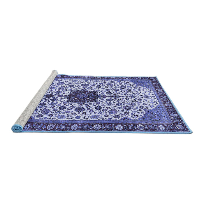 Sideview of Machine Washable Medallion Blue Traditional Rug, wshtr548blu