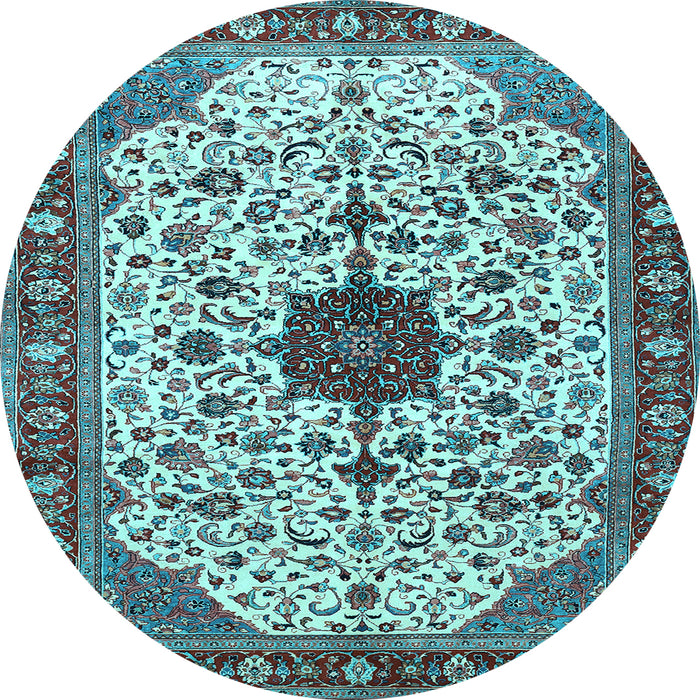 Round Medallion Light Blue Traditional Rug, tr548lblu