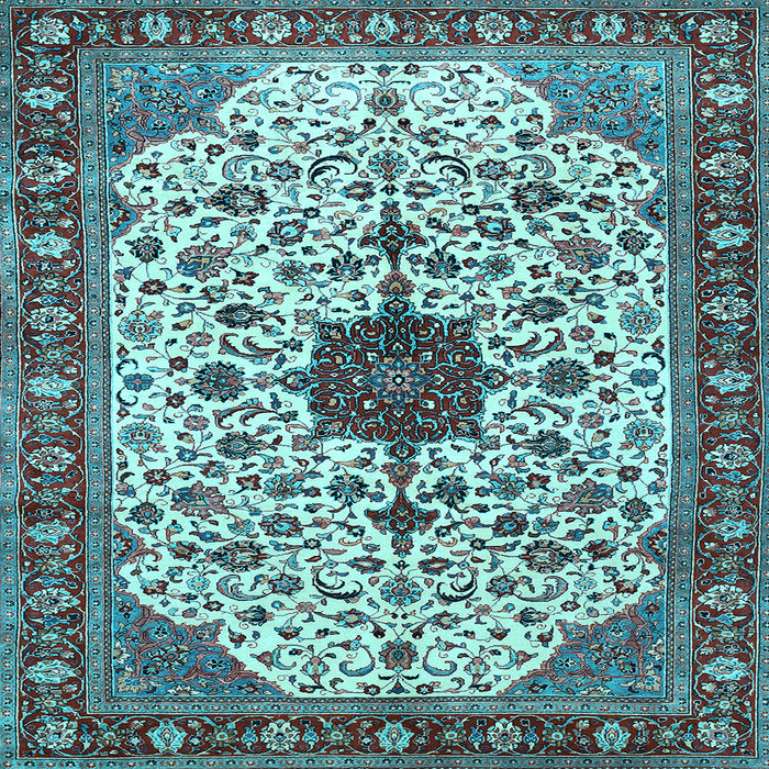 Square Machine Washable Medallion Light Blue Traditional Rug, wshtr548lblu