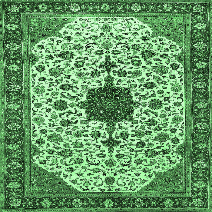 Square Machine Washable Medallion Emerald Green Traditional Area Rugs, wshtr548emgrn