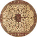 Round Machine Washable Medallion Brown Traditional Rug, wshtr548brn