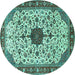 Round Machine Washable Medallion Turquoise Traditional Area Rugs, wshtr548turq