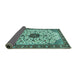 Sideview of Medallion Turquoise Traditional Rug, tr548turq