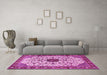 Machine Washable Medallion Pink Traditional Rug in a Living Room, wshtr548pnk