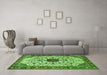 Machine Washable Medallion Green Traditional Area Rugs in a Living Room,, wshtr548grn