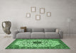 Machine Washable Medallion Emerald Green Traditional Area Rugs in a Living Room,, wshtr548emgrn