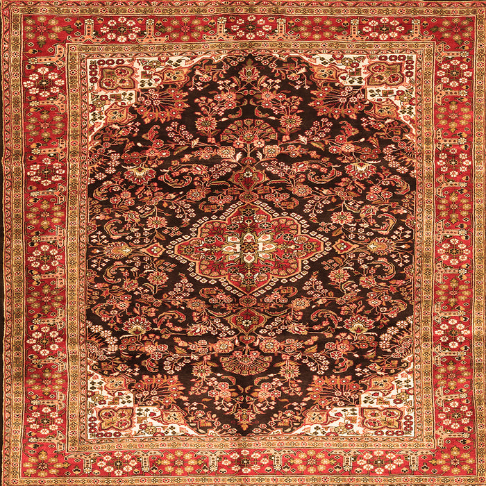 Round Machine Washable Medallion Orange Traditional Area Rugs, wshtr549org