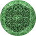 Round Machine Washable Medallion Emerald Green Traditional Area Rugs, wshtr549emgrn