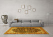 Machine Washable Medallion Yellow Traditional Rug in a Living Room, wshtr549yw