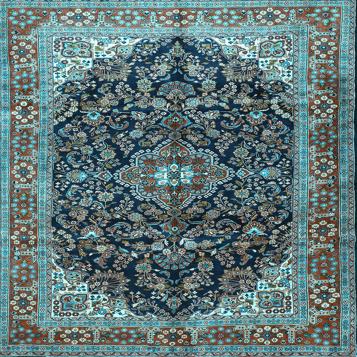 Square Machine Washable Medallion Light Blue Traditional Rug, wshtr549lblu