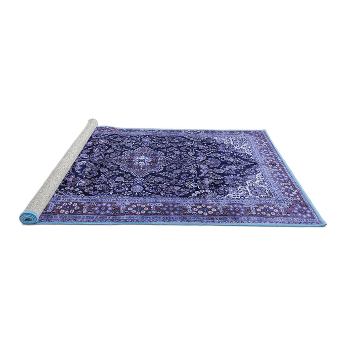 Sideview of Machine Washable Medallion Blue Traditional Rug, wshtr549blu