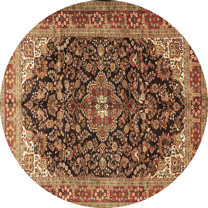 Round Machine Washable Medallion Brown Traditional Rug, wshtr549brn