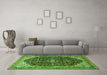 Machine Washable Medallion Green Traditional Area Rugs in a Living Room,, wshtr549grn