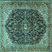 Square Medallion Turquoise Traditional Rug, tr549turq