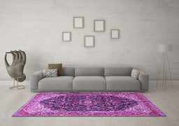 Machine Washable Medallion Purple Traditional Area Rugs in a Living Room, wshtr549pur