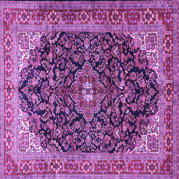 Square Machine Washable Medallion Purple Traditional Area Rugs, wshtr549pur