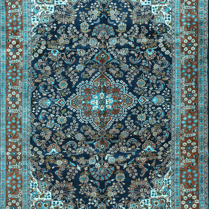 Machine Washable Medallion Light Blue Traditional Rug, wshtr549lblu