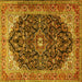 Square Machine Washable Medallion Yellow Traditional Rug, wshtr549yw