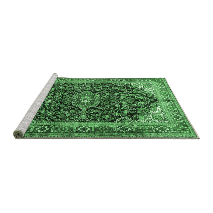 Sideview of Machine Washable Medallion Emerald Green Traditional Area Rugs, wshtr549emgrn