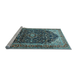Sideview of Machine Washable Medallion Light Blue Traditional Rug, wshtr549lblu