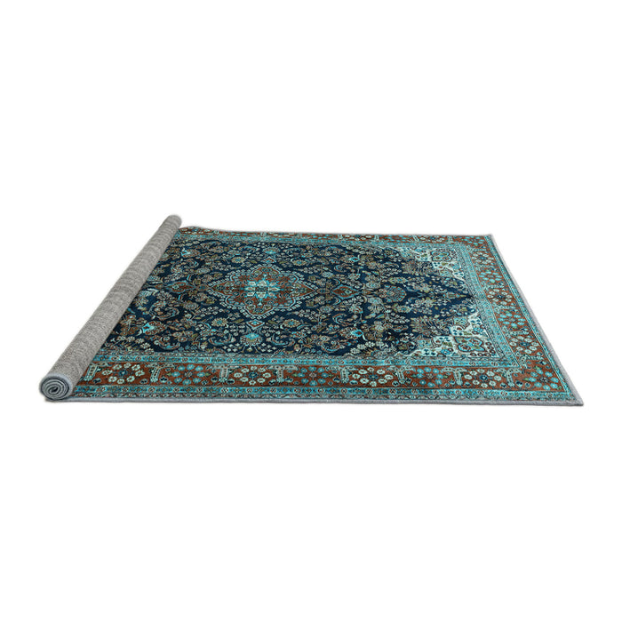 Sideview of Machine Washable Medallion Light Blue Traditional Rug, wshtr549lblu