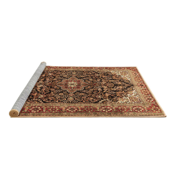 Sideview of Machine Washable Medallion Brown Traditional Rug, wshtr549brn