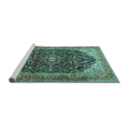 Sideview of Machine Washable Medallion Turquoise Traditional Area Rugs, wshtr549turq