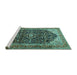 Sideview of Machine Washable Medallion Turquoise Traditional Area Rugs, wshtr549turq