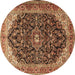 Round Medallion Brown Traditional Rug, tr549brn