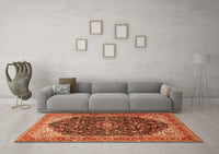 Machine Washable Medallion Orange Traditional Rug, wshtr549org