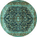 Round Medallion Turquoise Traditional Rug, tr549turq