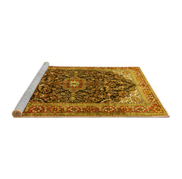 Sideview of Machine Washable Medallion Yellow Traditional Rug, wshtr549yw