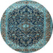 Round Medallion Light Blue Traditional Rug, tr549lblu