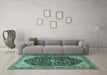 Machine Washable Medallion Turquoise Traditional Area Rugs in a Living Room,, wshtr549turq