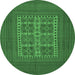 Round Machine Washable Southwestern Emerald Green Country Area Rugs, wshtr54emgrn