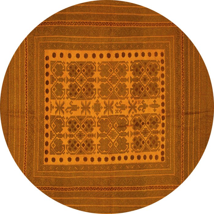 Round Machine Washable Southwestern Yellow Country Rug, wshtr54yw