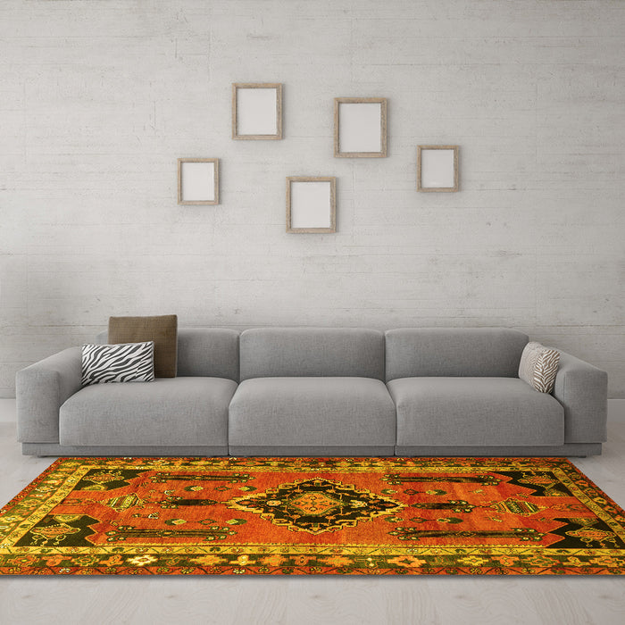 Machine Washable Persian Yellow Traditional Rug in a Living Room, wshtr550yw