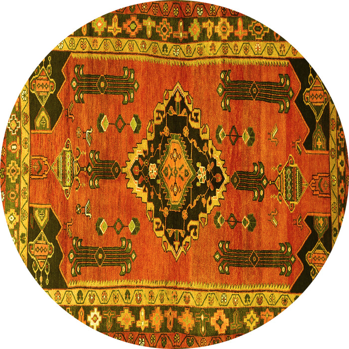 Round Machine Washable Persian Yellow Traditional Rug, wshtr550yw