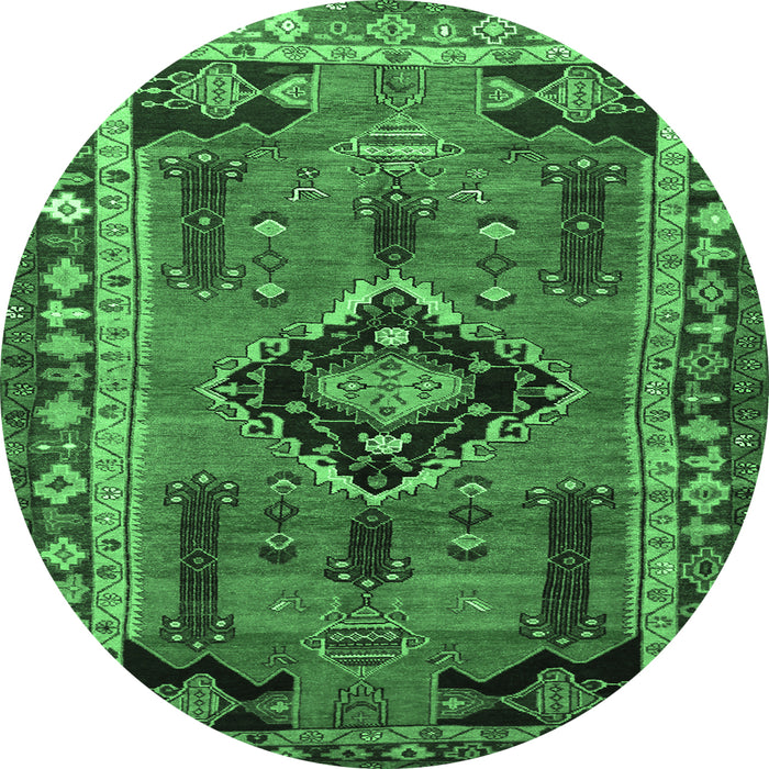 Round Persian Emerald Green Traditional Rug, tr550emgrn