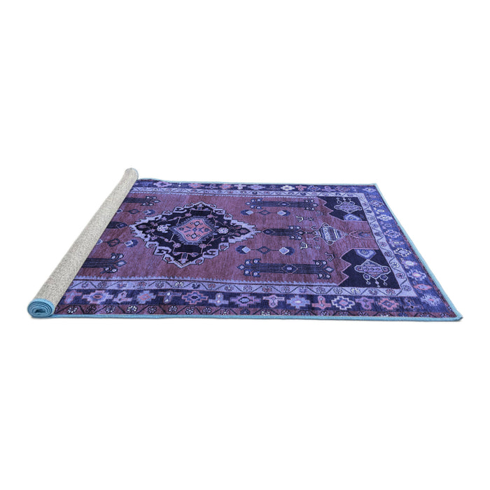 Sideview of Machine Washable Persian Blue Traditional Rug, wshtr550blu