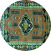 Round Machine Washable Persian Turquoise Traditional Area Rugs, wshtr550turq