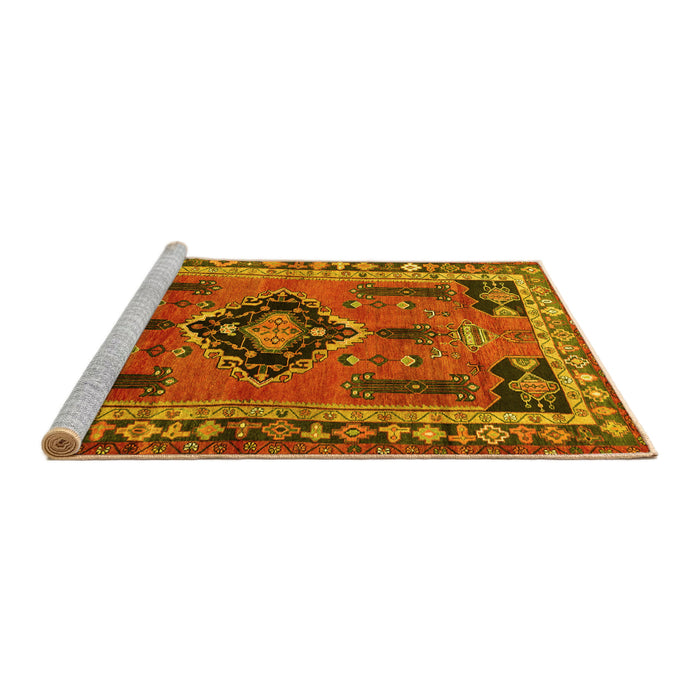 Sideview of Machine Washable Persian Yellow Traditional Rug, wshtr550yw